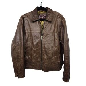 Vintage Y2K Andrew Marc Distressed Leather Bomber Jacket Mens LG Brown Lined